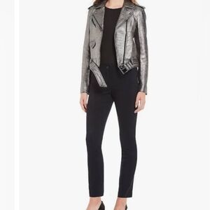 Michael kors Metallic Silver leather Women's Moto Jacket size XXS